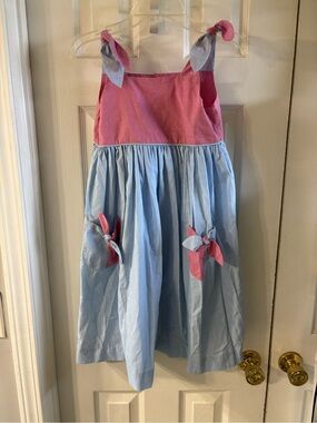 Girls Pink and Light Blue Tie-Shoulder Sundress
